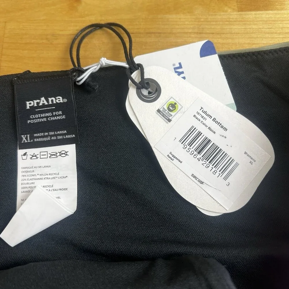 NWT prAna Tulum Swim‎ Bottoms Bikini Size XL Black Colorblock NEW